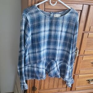 cloth & stone Blue and White Plaid Button-Up Top